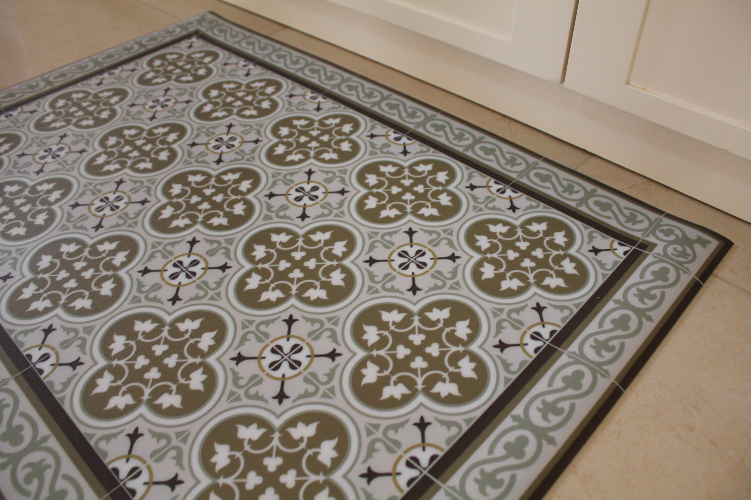Free Shipping Tiles Pattern Decorative PVC vinyl mat linoleum rug - Color Ocher And Brown 174 PVC Rug, Kitchen Mat