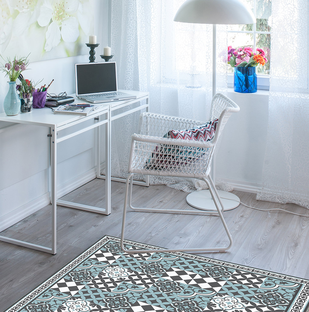 PVC vinyl mat linoleum rug Free Shipping Mix Tiles Pattern 310  - azure & gray